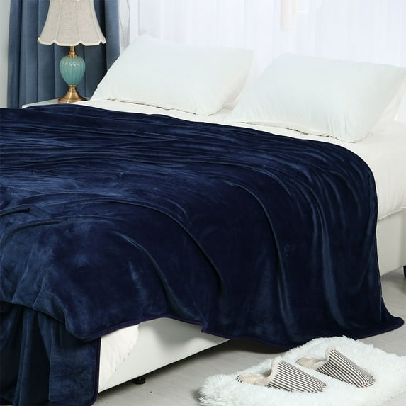 Soft Lightweight Microplush Flannel Fleece Bed Blanket King Navy Blue