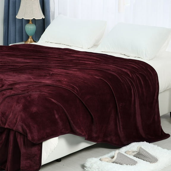 Soft Lightweight Microplush Flannel Fleece Bed Blanket Queen Burgundy