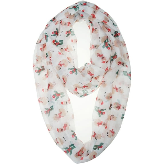 Soft Lightweight Sheer Fall Winter Christmas Infinity Scarf for Women, Cozy holiday Gift for Girls Teens White Llama and Cactus