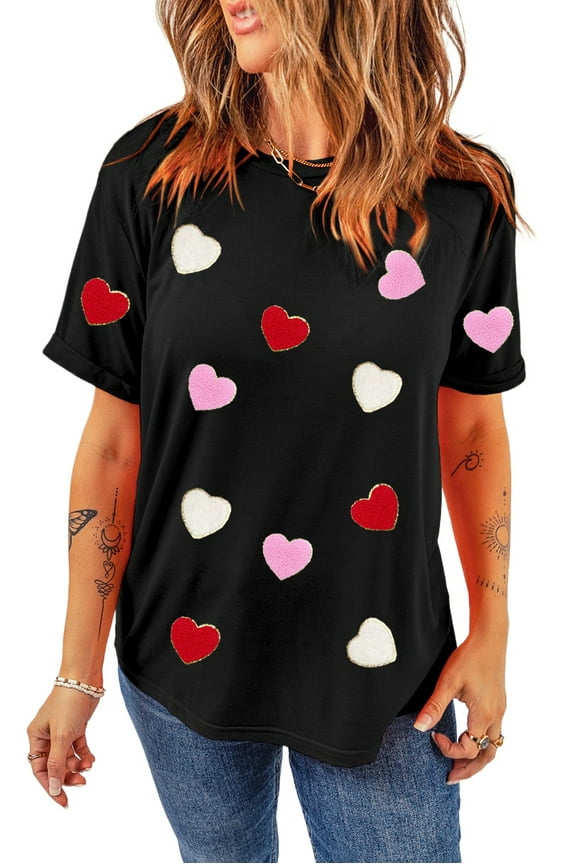 Soft Lightweight Women's T-Shirt featuring Allover Heart Design - Great for Young Fashionistas | [ZhiHiMeRi] | (US 16-18)XL