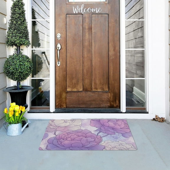 Soft Lilac Peony Flowers Hand Painted Doormats Welcome Mats Gate Pads Entryway Outdoor 32" x 20"
