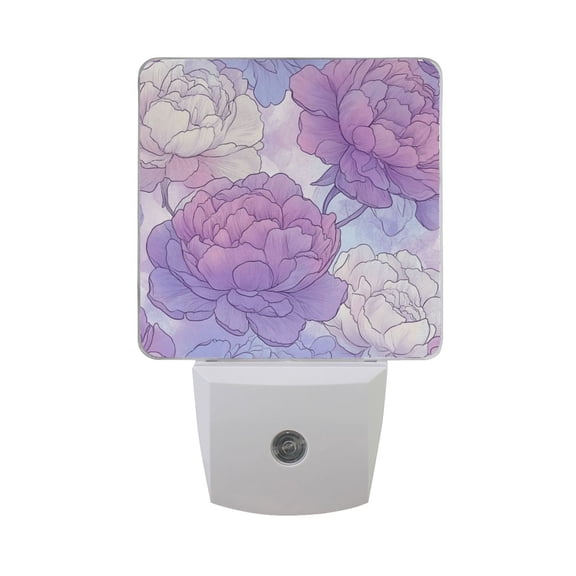 Soft Lilac Peony Flowers Hand Painted LED Night Light with Smart Sensor Plug Into Wall Dusk to Dawn 2 packs