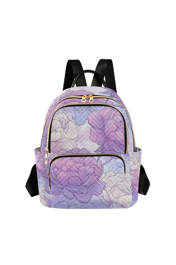 Soft Lilac Peony Flowers Hand Painted Quilted Backpack Fashion Daypack Commuter Bag for Women 14 L