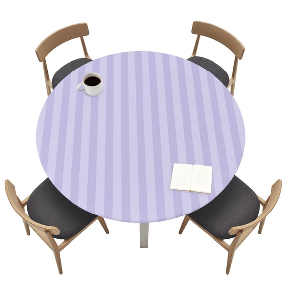 Soft Lilac Vertical Stripes Round Fitted Tablecloth with Elastic Edged, Classic Design Waterproof Table Cover for Dinner Outdoor Picnic &nbsp;Fits Round Tables up to 36"- 44" Diameter