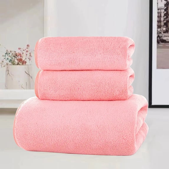 Soft Linen 3-Piece Towel Set - Includes 27.5x55 Inch Bath Towel + 13.7x29.5 Inch Hand/Washcloth, Highly Absorbent for Bathroom/Gym/Spa Pink
