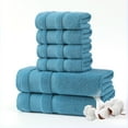 thumbnail image 1 of Soft Linen Luxury 8 Piece Towel Set, 2 Bath Towels 2 Hand Towels 4 Washcloths, 100% Cotton Turkish Towels for Bathroom, Blue Towel Sets, 1 of 10
