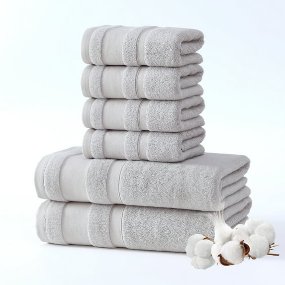 Soft Linen Luxury 8 Piece Towel Set, 2 Bath Towels 2 Hand Towels 4 Washcloths, 100% Cotton Turkish Towels for Bathroom, Light Grey Towel Sets