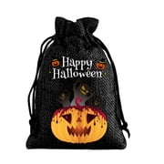 Soft Linen Multipurpose Halloween Candy Drawstring Bag, PortableGoodie Pouch, Reusable Holiday Treat Container for Bedroom Table, Backyard Party And Gift Wrapping Layout