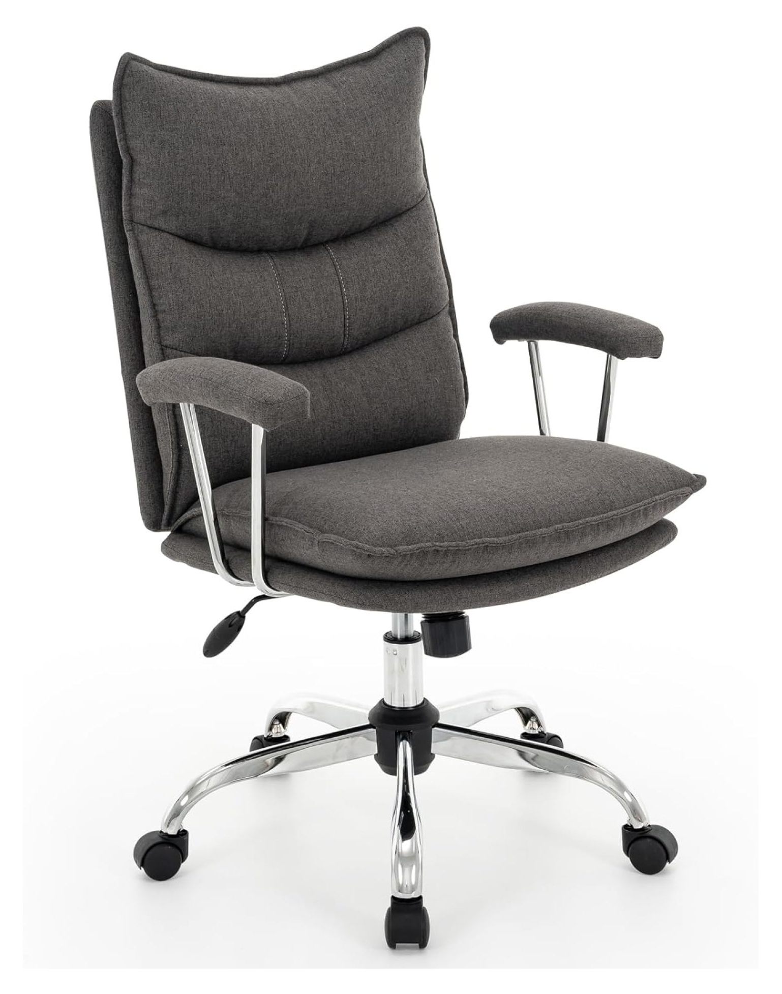 Soft Linen Office Chair with Padded Armrests, Premium Double Cushion