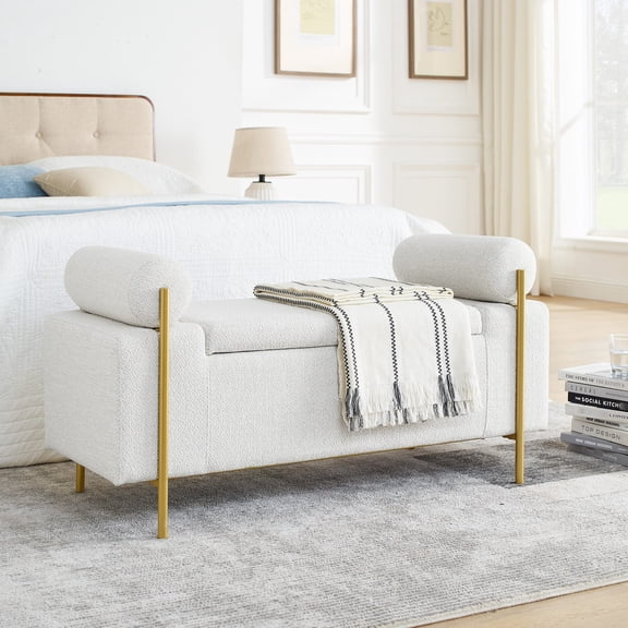 Soft Linen Storage Bench, Sturdy Base - Great in Hallway for Storage