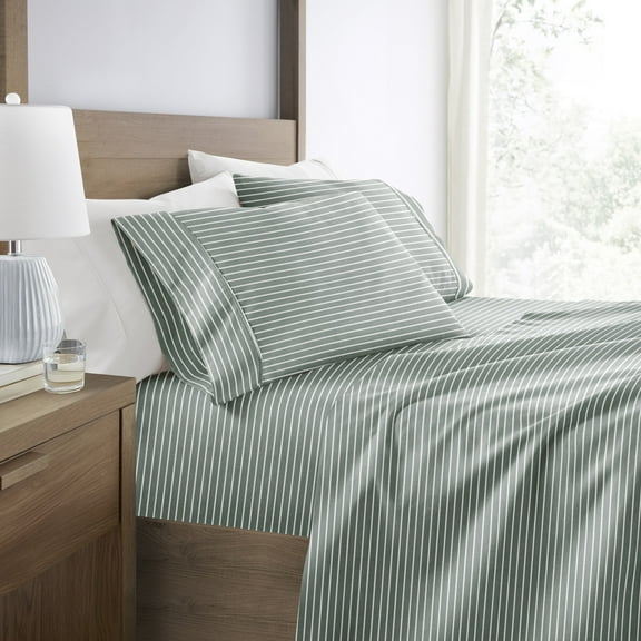 Soft Lines Bed Sheets Set - Breathable and Ultra-Soft in Striped Eucalyptus for Twin Size Bedding by Comfort Canopy