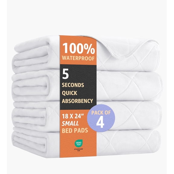 Soft and Lofty Ultimate Washable Underpads - Heavy Absorbency, Waterproof Reusable Incontinence pads for Adults, Kids, Elderly & Pets,18"x24",White (4 Pack)
