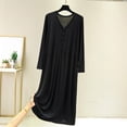 thumbnail image 1 of Soft Long Sleeve Nightgown Womens V Neck Button Front Pleated Maxi Sleep Dress Comfortable Loungewear Black One Size, 1 of 7