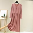 thumbnail image 1 of Soft Long Sleeve Nightgown Womens V Neck Button Front Pleated Maxi Sleep Dress Comfortable Loungewear One Size, 1 of 7