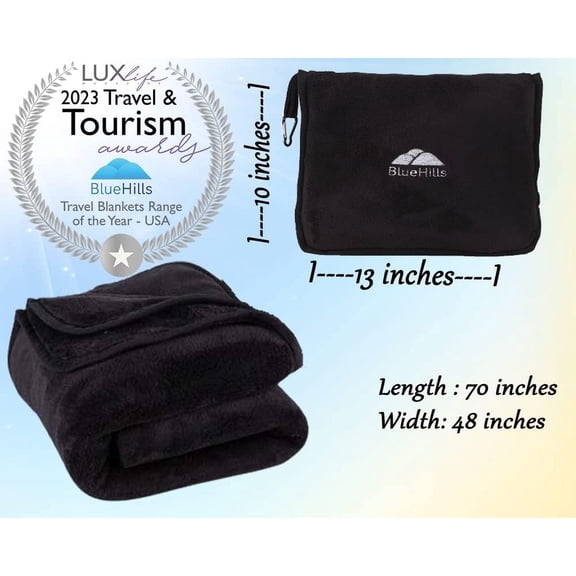 Soft Long Travel Blankets 70X48 inches Large Value Pack of 2 Premium Airplane Travel Essential Flight Blanket Throw in a Bag Compact Plane Travel Gift Beige and Black