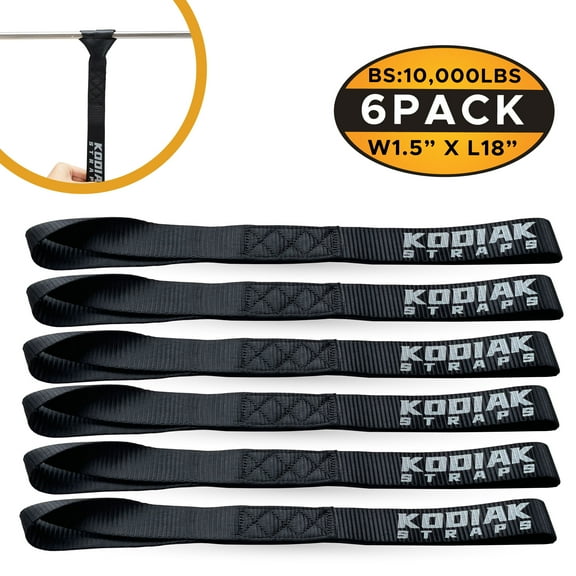 KODIAK STRAPS Soft Loop Tie Down Straps, Black, 1.5 x 18 in, 10,000 lb (6 Pack)