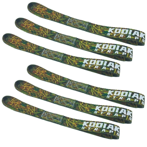 Soft Loop Tie Down Straps - 1.5 x 18 inches- 10,000 lb Load Capacity - Camo 6 Pack - Loops for Securing ATV, UTV, Motorcycles, Scooters, Dirt Bikes, Lawn & Garden Equipment by KODIAK STRAPS
