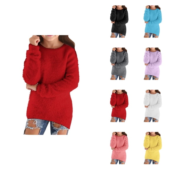 Soft Loose Girls' Long Sleeve Pullover Sweater â Cozy Warm Thick Knit Top for Fall Winter, Cute Comfortable Sweatshirt for Kids & Teens