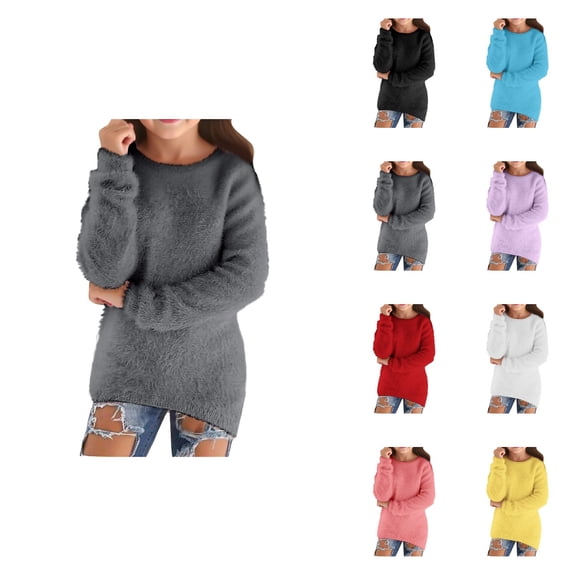 Soft Loose Girls' Long Sleeve Pullover Sweater â Cozy Warm Thick Knit Top for Fall Winter, Cute Comfortable Sweatshirt for Kids & Teens