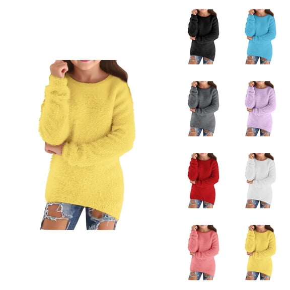 Soft Loose Girls' Long Sleeve Pullover Sweater â Cozy Warm Thick Knit Top for Fall Winter, Cute Comfortable Sweatshirt for Kids & Teens
