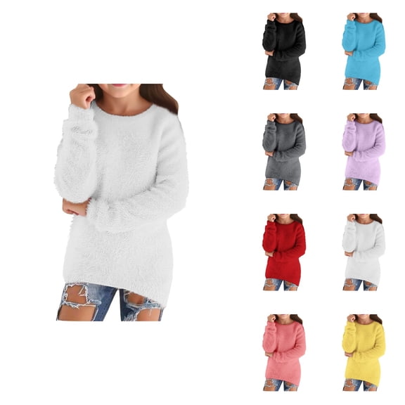 Soft Loose Girls' Long Sleeve Pullover Sweater â Cozy Warm Thick Knit Top for Fall Winter, Cute Comfortable Sweatshirt for Kids & Teens