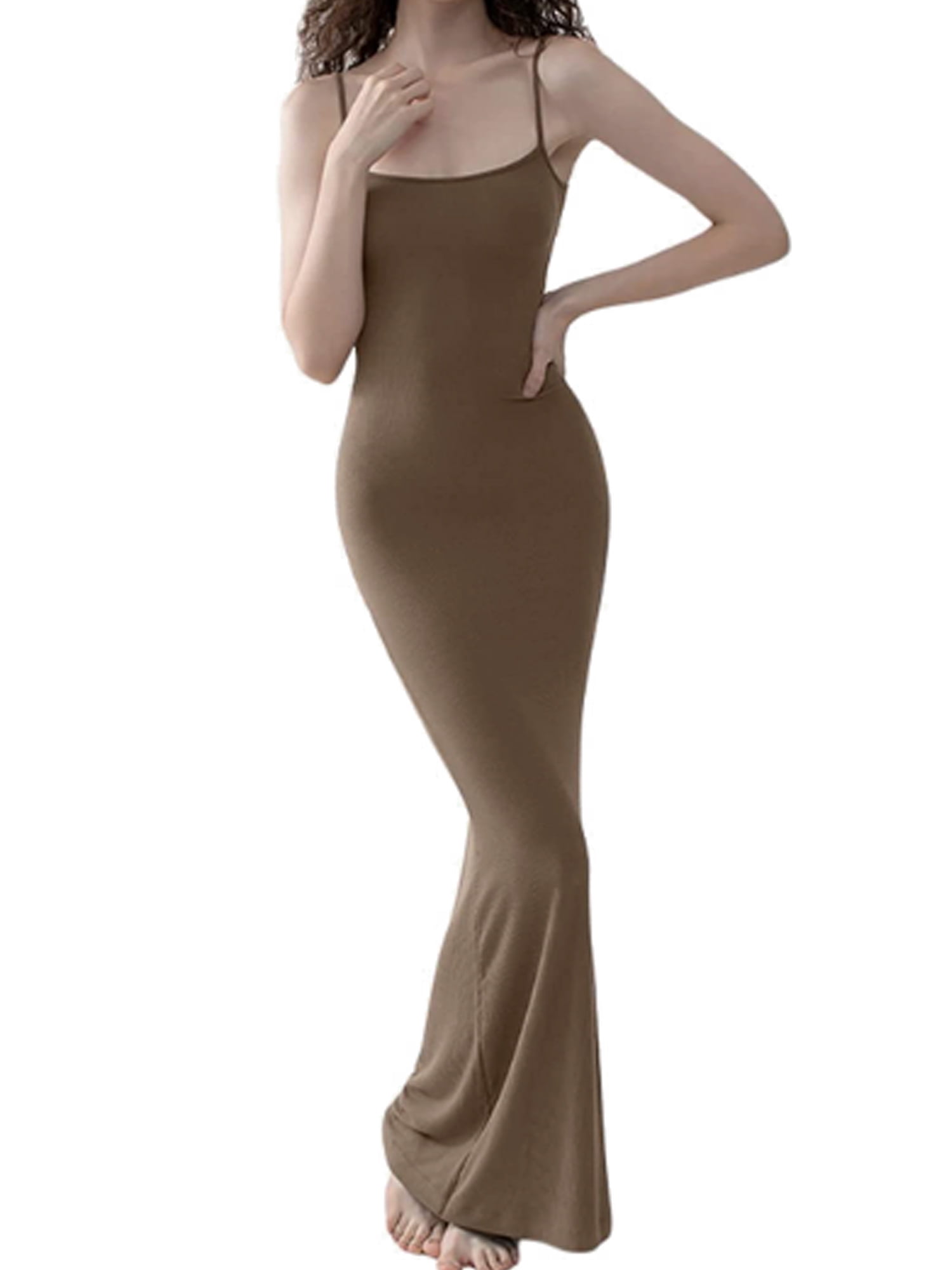Sleeveless Maxi Bodycon Dress for Women Soft Lounge Long Slip