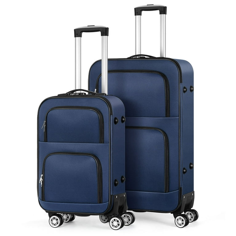Walmart Ultra Lightweight Carry Size Soft Shell Luggage 2 Piece Set Rotating Expandable Blue Walmart