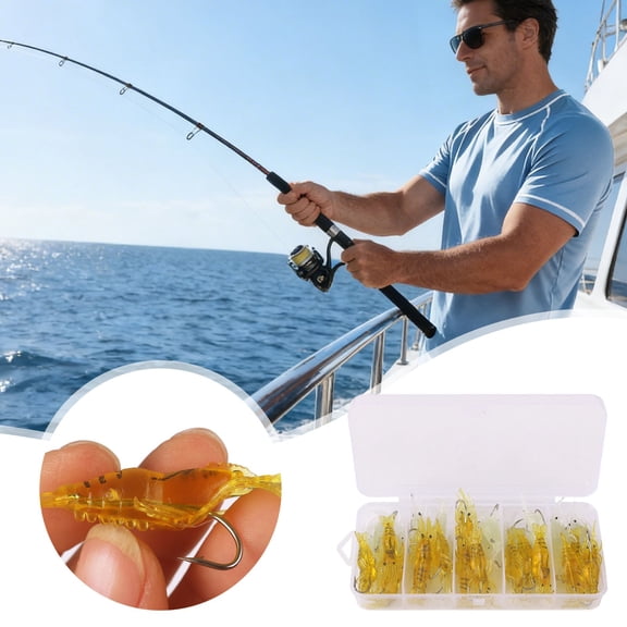 Soft Lures, 30PCS Shrimp Baits with Hook & Storage Box Realistic Swimbaits for Bass Trout Saltwater Freshwater for Artificial Fishing