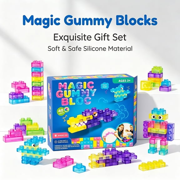 Soft Magic Gummy Silicone Blocks Kids Transparent Play Gift Set