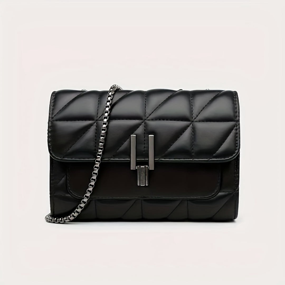 Soft Matte Faux Leather Diamond Quilted Crossbody Bag with Chain Strap