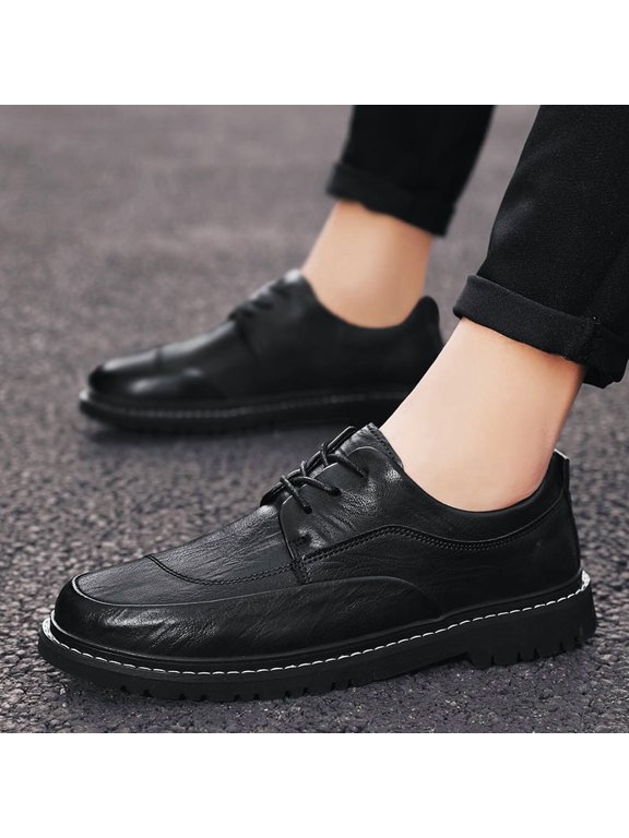 Soft Matte Leather Casual Dress Shoes Thick Block Heel Flexible Midsole For Office & Daily Street Wear