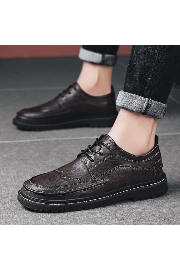 Soft Matte Leather Casual Dress Shoes Thick Block Heel Shock Absorbing Midsole For Office & Daily Street Wear