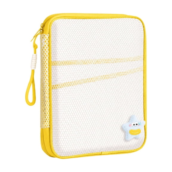 Soft Mesh Book Bag with Handle 180° Opening – Multi Pocket Organizer for A4 Notebooks Magazines, See Through Fabric for Quick Find, Desk Drawer Tidy for Home Study Dormitory Gift