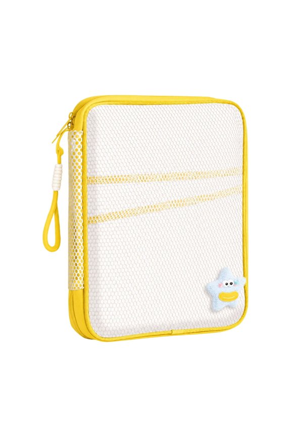 Soft Mesh Book Bag with Handle 180° Opening – Multi Pocket Organizer for A4 Notebooks Magazines, See Through Fabric for Quick Find, Desk Drawer Tidy for Home Study Dormitory Gift