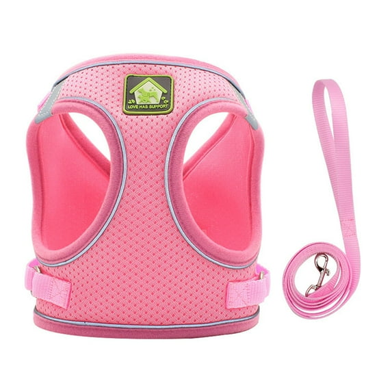 Soft Mesh Dog Harness and Leash Set, No-Chock Step-in Reflective Breathable Lightweight Escape Proof Vest, Harnesses with Safety Buckle for Dogs, Cats, Pink, Small Size