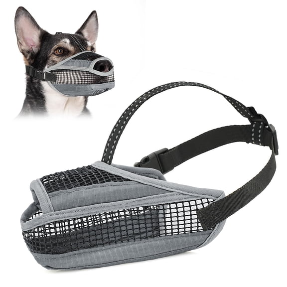 Soft Mesh Dog Muzzle with Reflective Adjustable Strap, Lightweight Muzzle for Large Medium Small Dogs, Prevents Biting Chewing Licking, Open Nose Design for Panting and Drinking (Pink, XS)