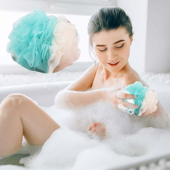 Soft Mesh Loofah Bath Shower Sponge Pouf | Exfoliating Body Scrubber with Lanyard | 22x18x7cm Gentle Cleansing for Daily Use | 1 Piece
