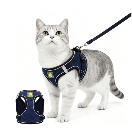 Soft Mesh Pet Dog Harness and Leash Set, No-Pull Pet Harness Adjustable Reflective Breathable Mesh for Small Medium Large Dogs and Cats Navy XS