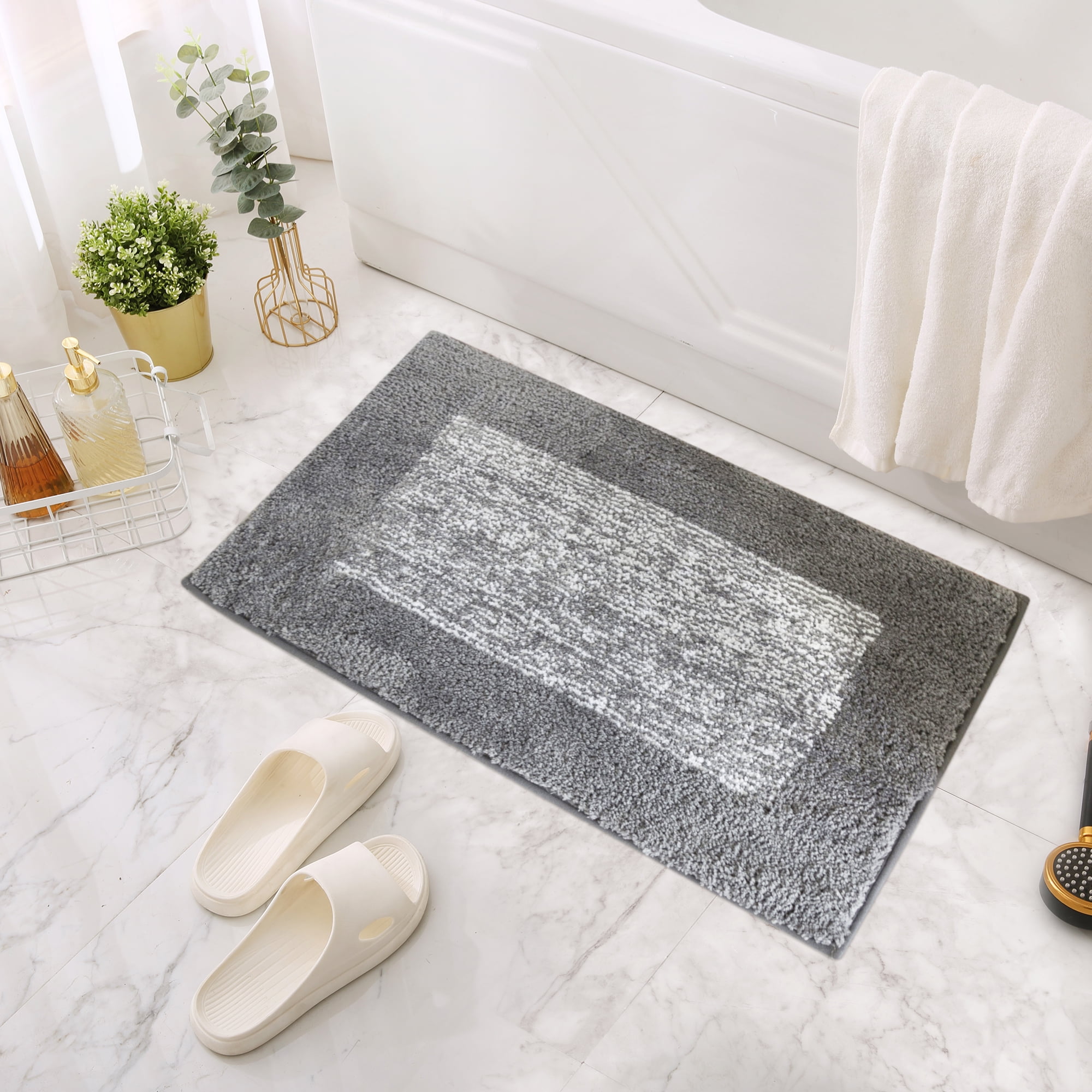 Soft Microfiber Bathroom Rug, Extra Absorbent Bath Mat, Non-Slip Plush Indoor Mat, Dark Gray, 16 ...