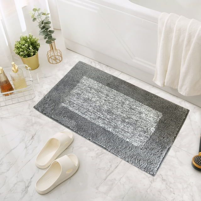 Soft Microfiber Bathroom Rug, Extra Absorbent Bath Mat, NonSlip Plush Indoor Mat, Dark Gray, 16