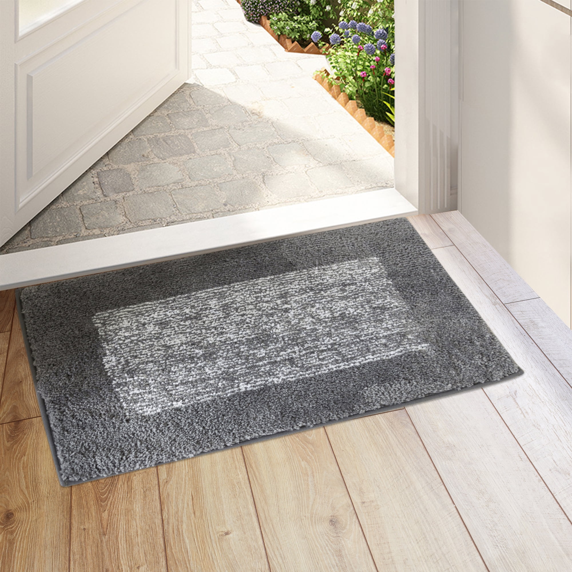 Soft Microfiber Bathroom Rug, Extra Absorbent Bath Mat, Non-Slip Plush Indoor Mat, Dark Gray, 20 ...
