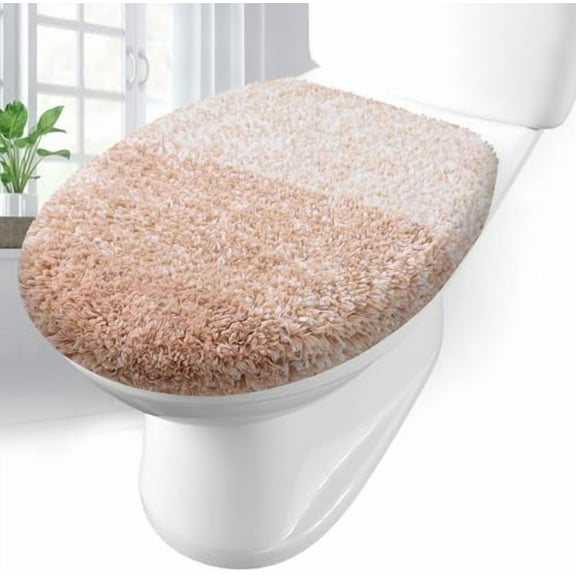 Soft Microfiber Bathroom Toilet Lid Cover, Machine Washable Seat Covers, 17.5 x 15, Stays in Place Rubber Backing, Fits Most Round, Elongated and Oblong Lids, Accessories Decor, Beige