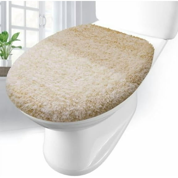 Soft Microfiber Bathroom Toilet Lid Cover, Machine Washable Seat Covers, 17.5 x 15, Stays in Place Rubber Backing, Fits Most Round, Elongated and Oblong Lids, Accessories Decor, Camel