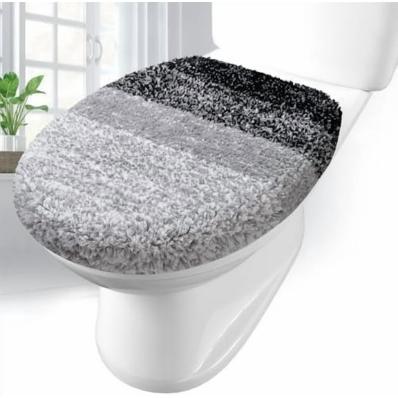 Soft Microfiber Bathroom Toilet Lid Cover, Machine Washable Seat Covers, 17.5 x 15, Stays in Place Rubber Backing, Fits Most Round, Elongated and Oblong Lids, Accessories Decor, Black