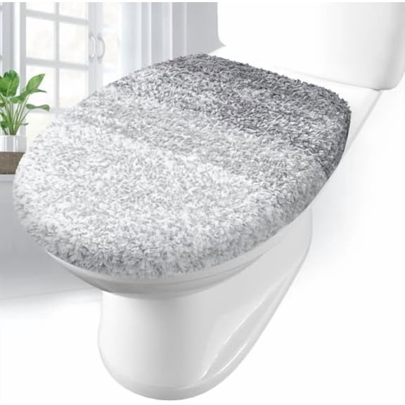 Soft Microfiber Bathroom Toilet Lid Cover, Machine Washable Seat Covers, 17.5 x 15, Stays in Place Rubber Backing, Fits Most Round, Elongated and Oblong Lids, Accessories Decor, Light Grey