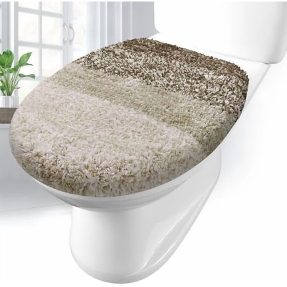 Soft Microfiber Bathroom Toilet Lid Cover, Machine Washable Seat Covers, 17.5 x 15, Stays in Place Rubber Backing, Fits Most Round, Elongated and Oblong Lids, Accessories Decor, Coffee