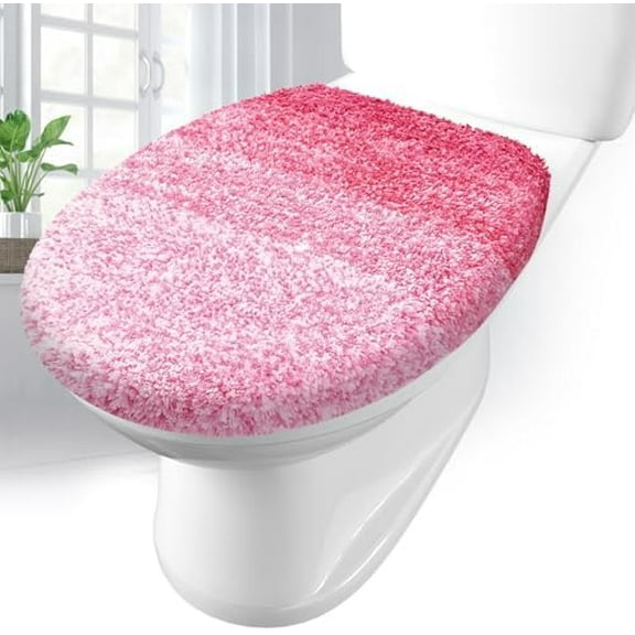 Soft Microfiber Bathroom Toilet Lid Cover, Machine Washable Seat Covers, 17.5 x 15, Stays in Place Rubber Backing, Fits Most Round, Elongated and Oblong Lids, Accessories Decor, Pink