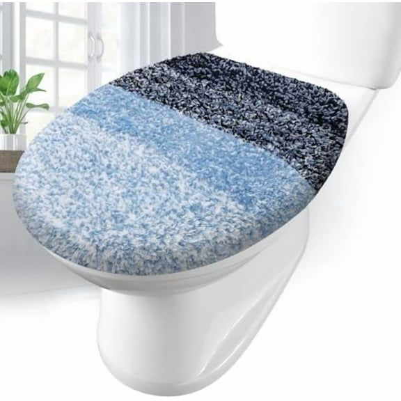 Soft Microfiber Bathroom Toilet Lid Cover, Machine Washable Seat Covers, 17.5 x 15, Stays in Place Rubber Backing, Fits Most Round, Elongated and Oblong Lids, Accessories Decor, Blue