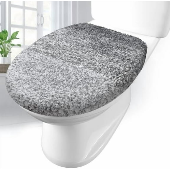 Soft Microfiber Bathroom Toilet Lid Cover, Machine Washable Seat Covers, 17.5 x 15, Stays in Place Rubber Backing, Fits Most Round, Elongated and Oblong Lids, Accessories Decor, Grey