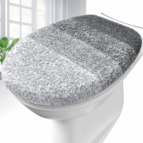 Soft Microfiber Bathroom Toilet Lid Cover, Machine Washable Seat Covers, 17.5x15, Stays in Place Rubber Backing, Fits Most Round, Elongated and Oblong Lids, Accessories Decor, Gray